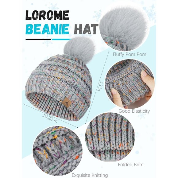 Women Light Gray Knit Beanie Hat, Gloves, Scarf & Ear Warmer Set - Wintervvvvvvv - Picture 2 of 6